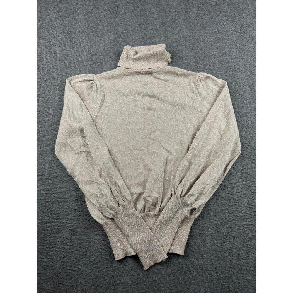 Forever 21 Women's Medium Beige Mock Neck Sweater Balloon Sleeve Knit Pullover‎